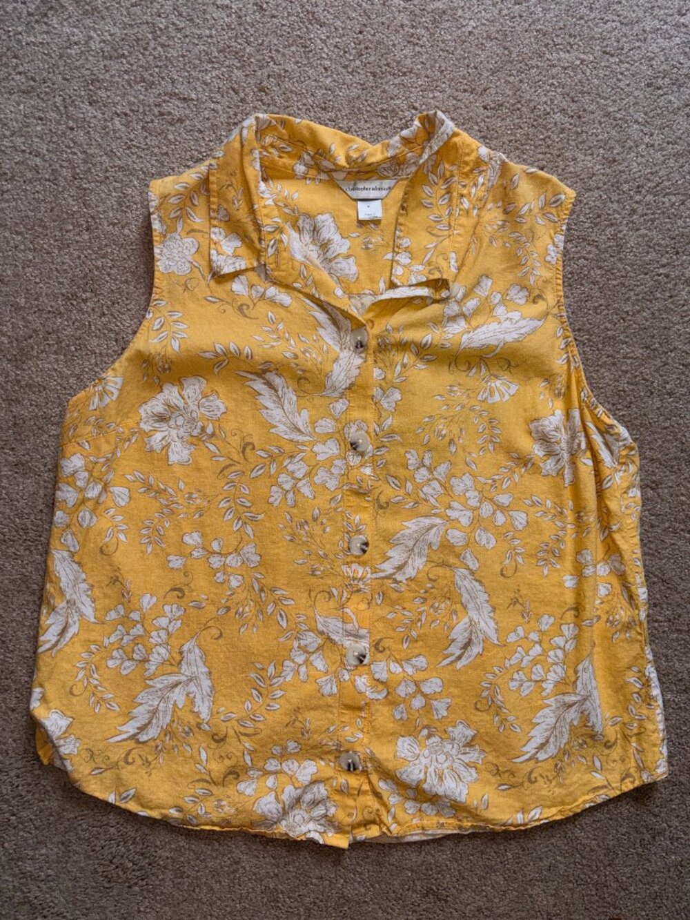 Christopher & Banks Yellow White Floral Linen Blend Sleeveless Top XL
